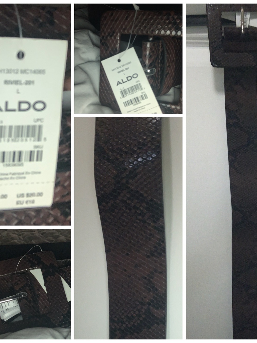 Aldo Brown Snakeskin-Pattern Leather Belt